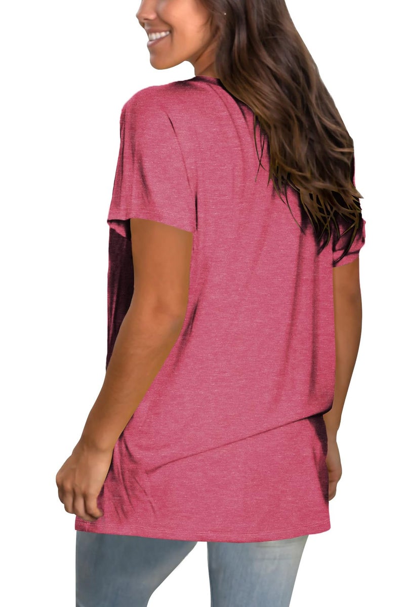 Sipaya Womens T Shirts Short Sleeve Flowy Tops Summer Solid Color Trendy Clothes Red L - Image 4